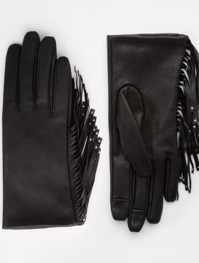 Кожаные перчатки для сенсорных гаджетов с бахромой ASOS - фото - 4